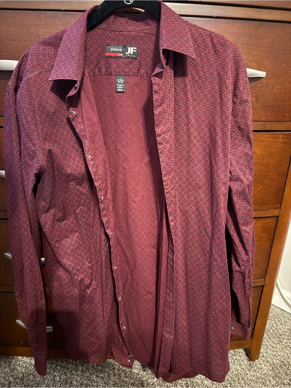 jf j.ferrar Men's Burgundy Micro-Pattern Stretch Button-Down Shirt